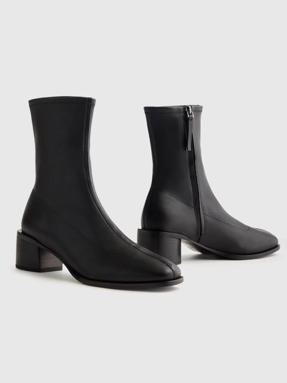 NEW Quince Italian Leather Stretch Sock Bootie, Black, Sz 8